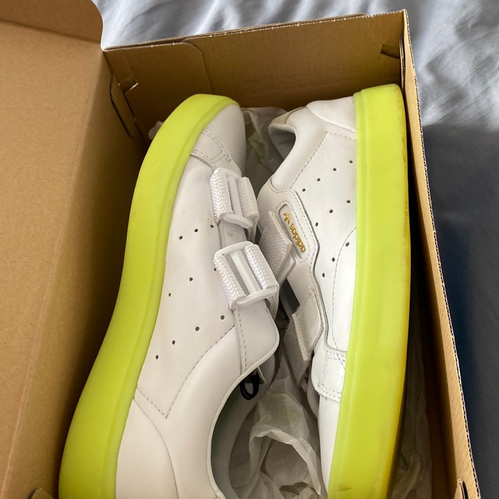 Adidas velcro strap neon bottom tennis shoes